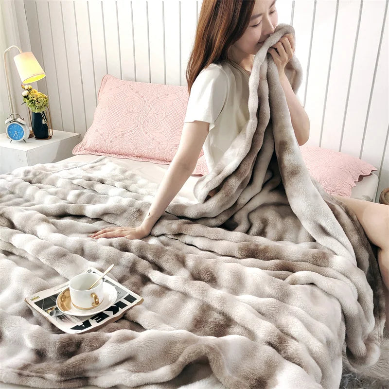 Luxury Gradient Faux Fur Throw Blanket
