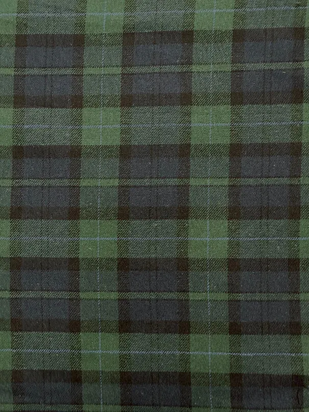 1 1/2 YD PC-Green Blackwatch Plaid Yarn Dyed Flannel Fabric