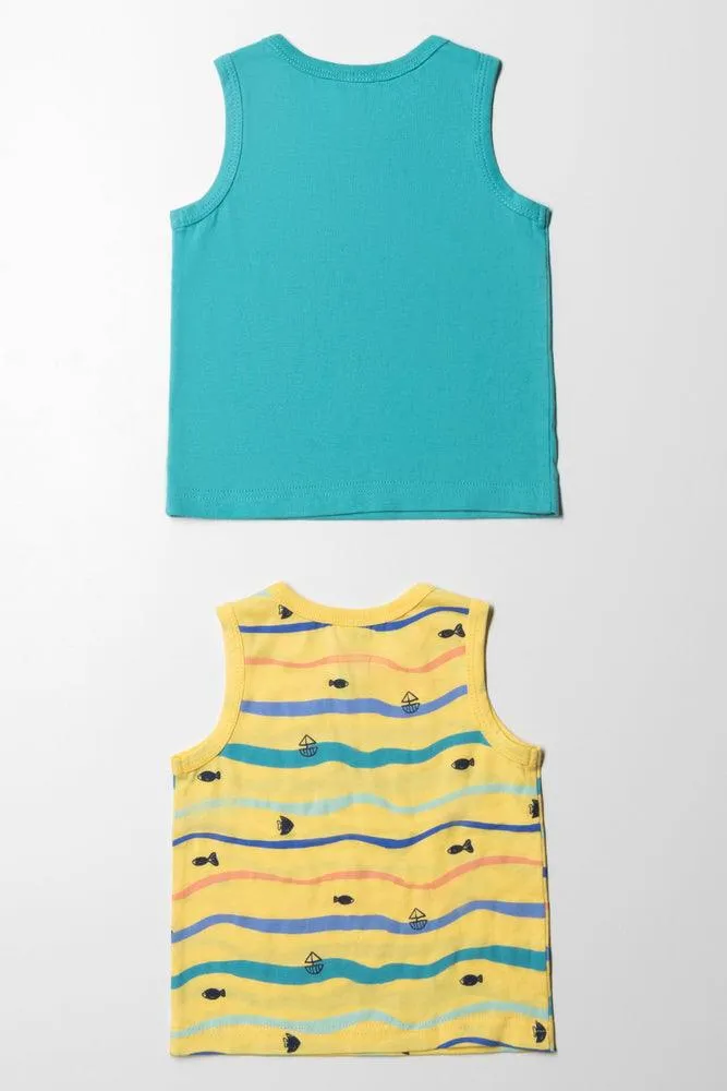 2 Pack Sleeveless T-Shirts Teal & Yellow