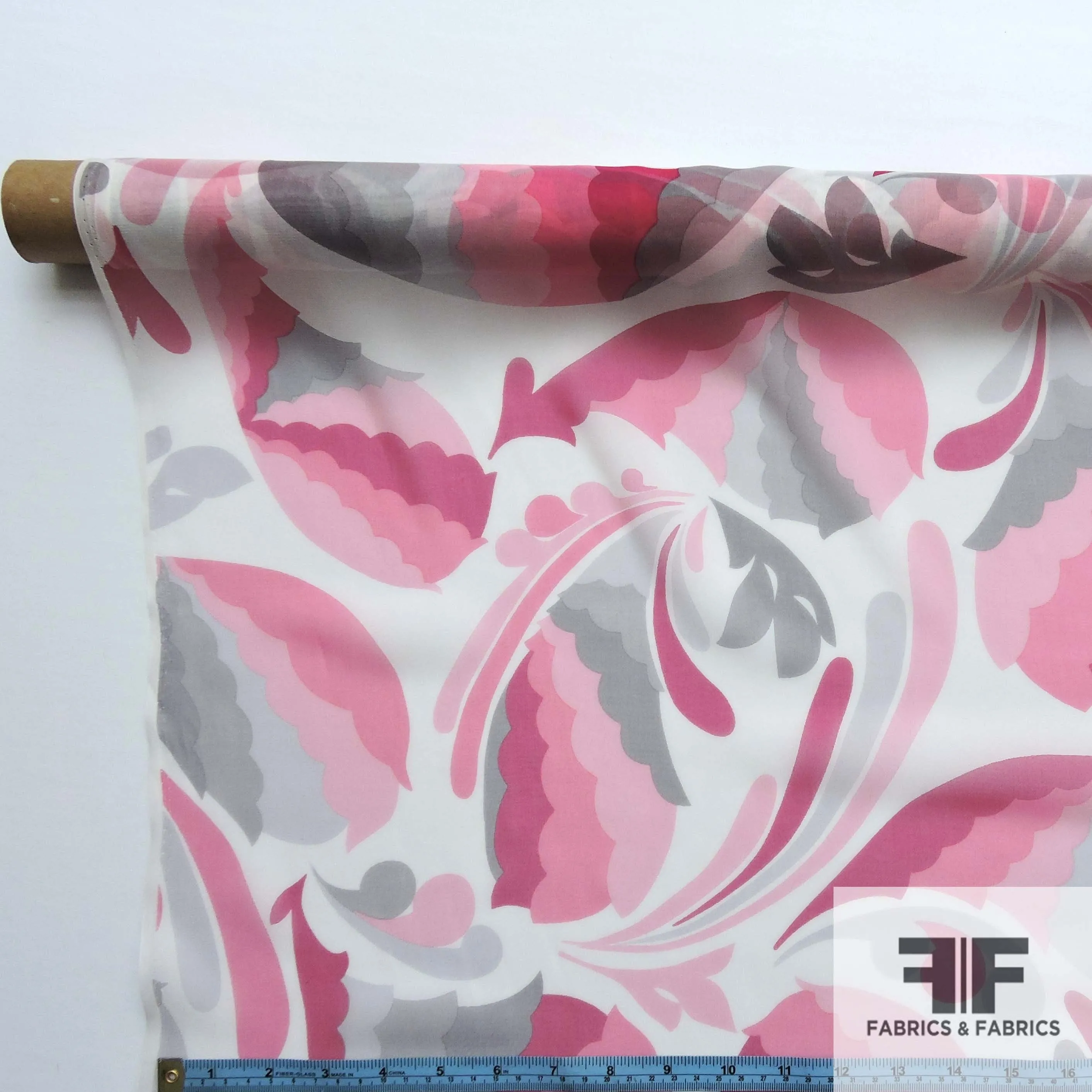 Abstract Printed Silk Chiffon - Grey/Pink