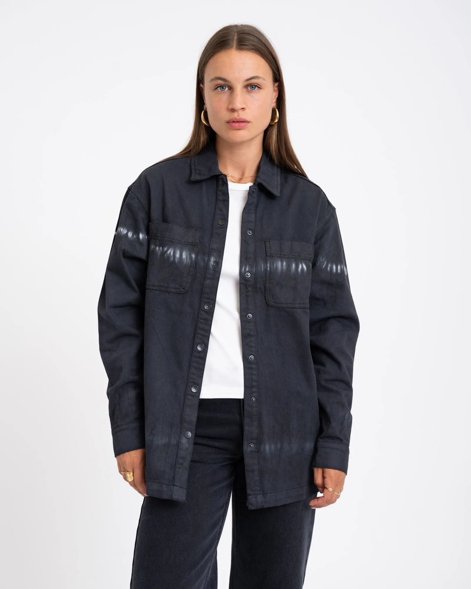 Alva Tie Die Denim Shacket Black