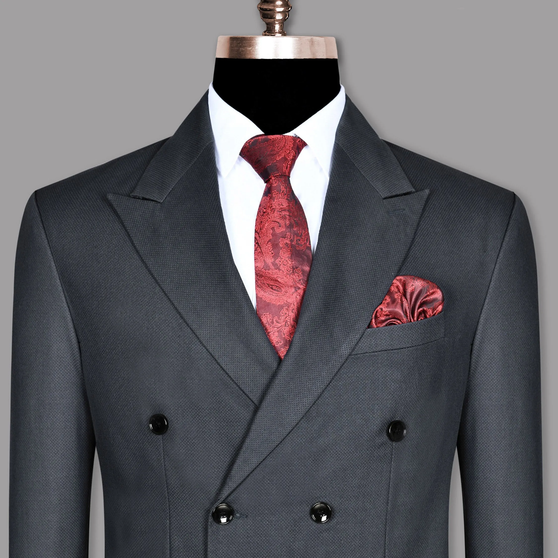 Anchor Grey Textured Premium Cotton Double Breasted Blazer