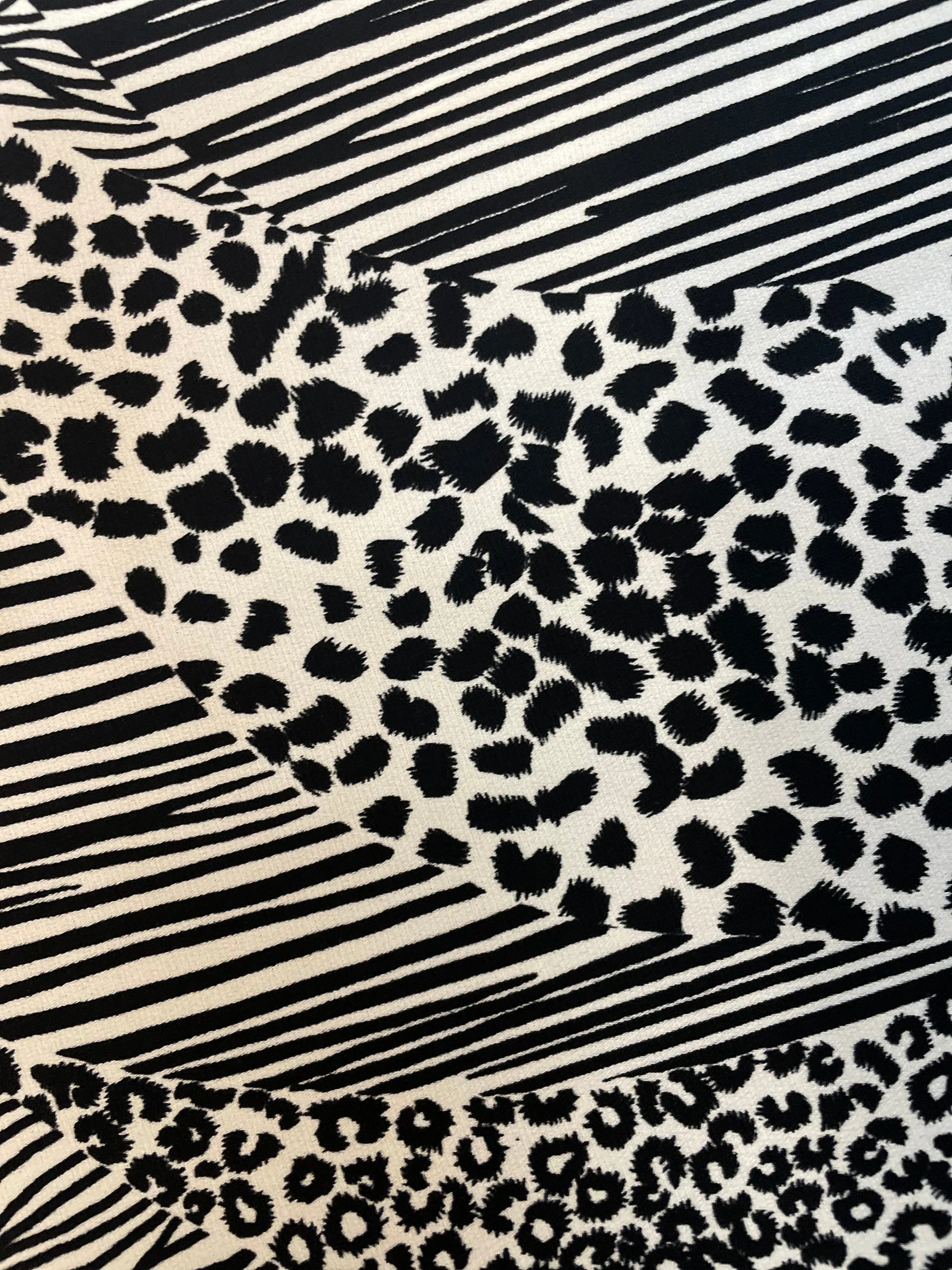 Animal Printed Fine Crepe Poly - Black / Off White