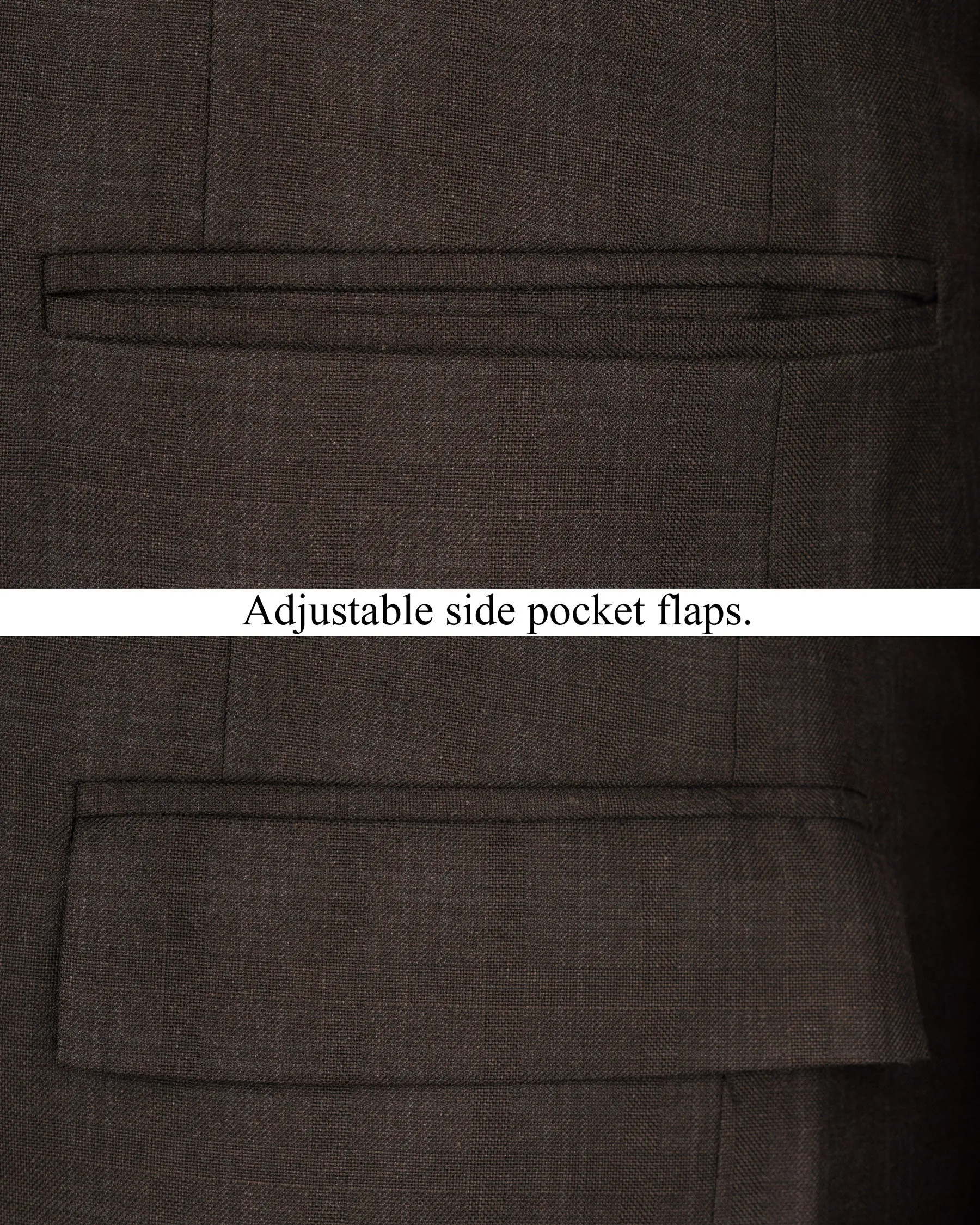 Armadillo Brown subtle windowpane Cross Placket Wool Rich Bandhgala Blazer