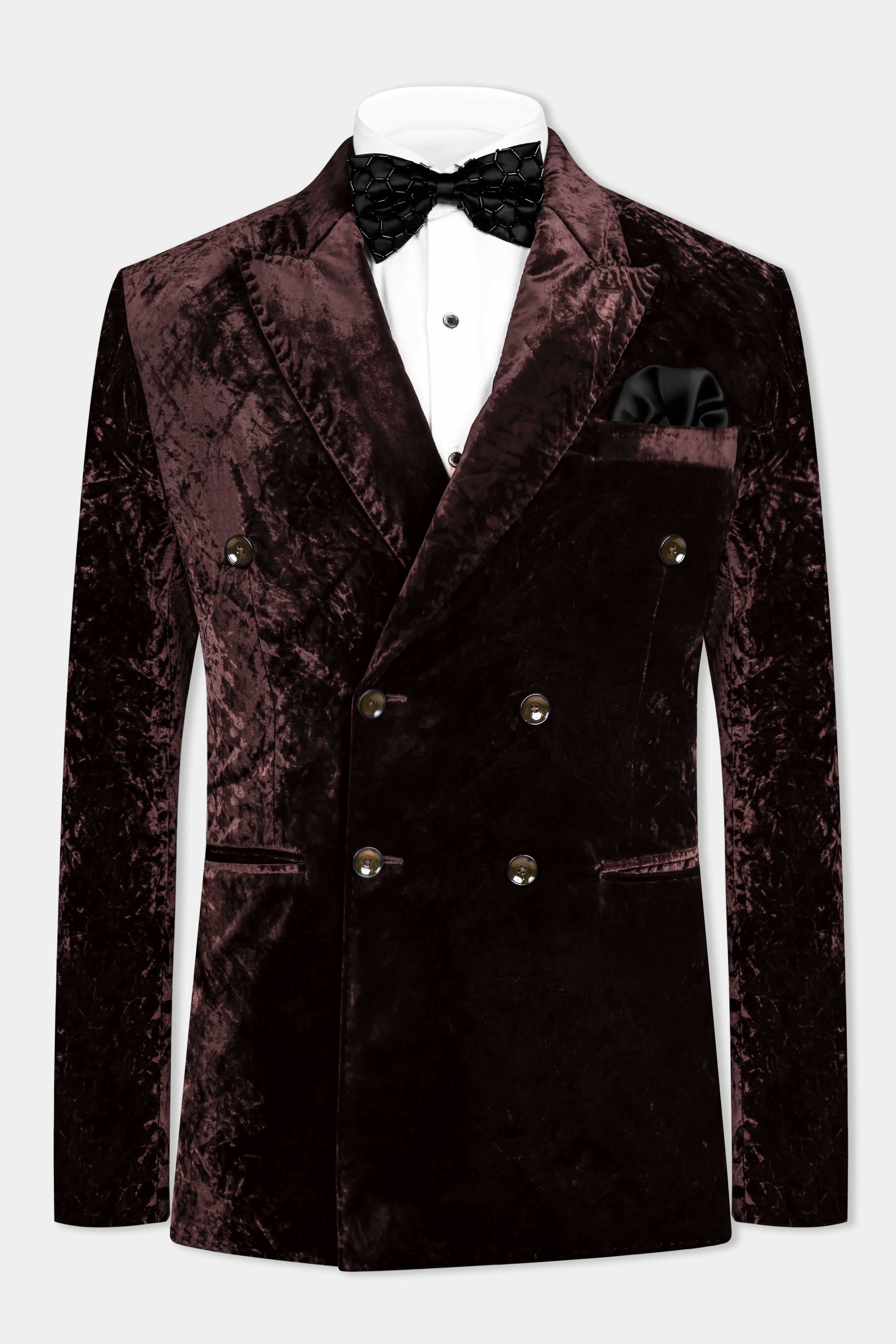 Asphalt Brown Double Breasted Crushed Velvet Blazer