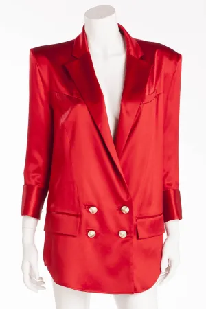 Balmain - New with Tags Red Silk Blazer with Gold Buttons - FR 40