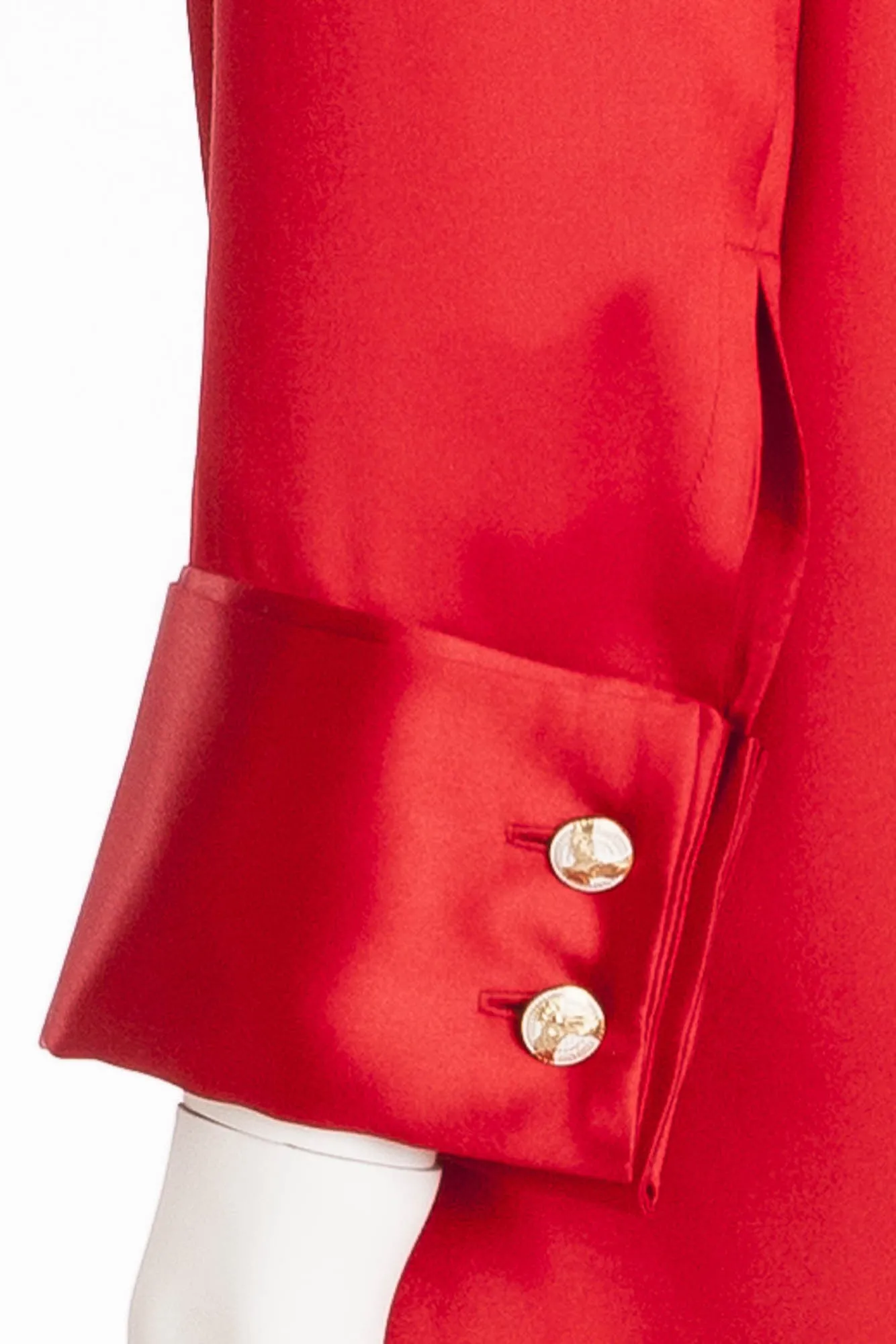 Balmain - New with Tags Red Silk Blazer with Gold Buttons - FR 40