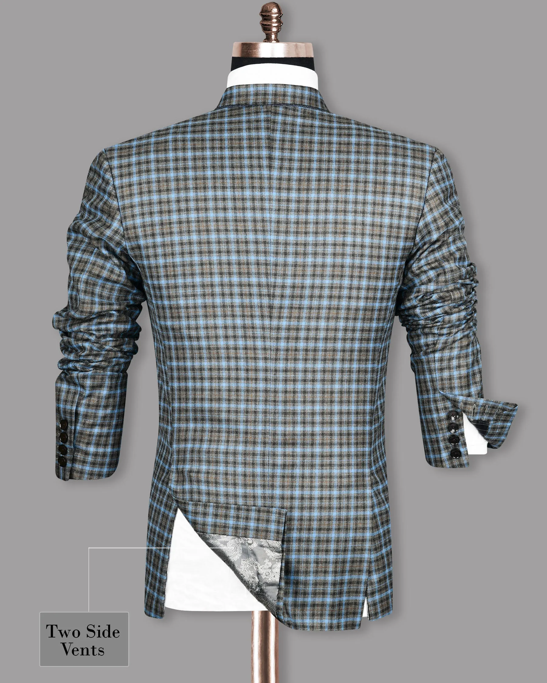 Bandicoot Gray micro Checked Double Breasted Blazer