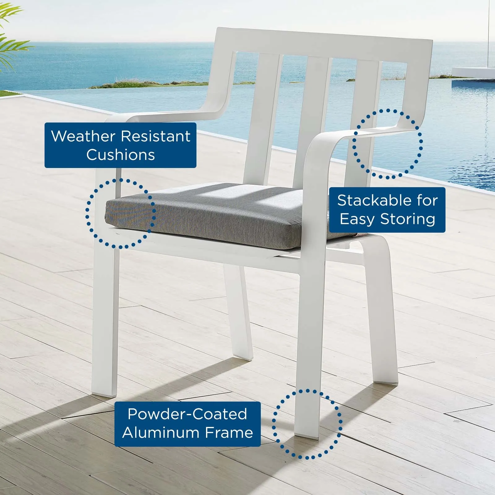 Baxley Stackable Outdoor Patio Aluminum Dining Armchair by Modway