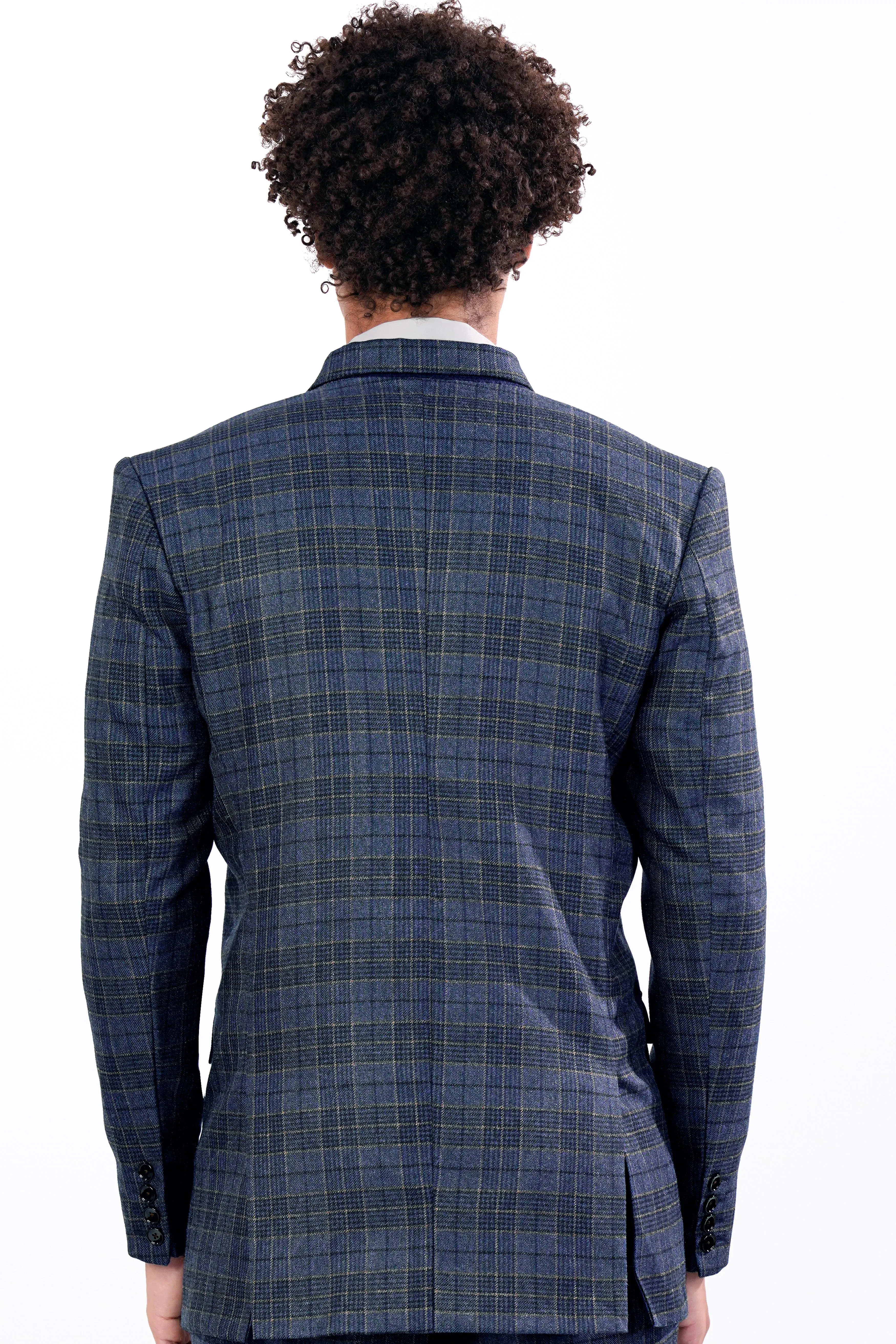 Bayoux Blue and Ironside Gray Plaid Tweed Double Breasted Blazer