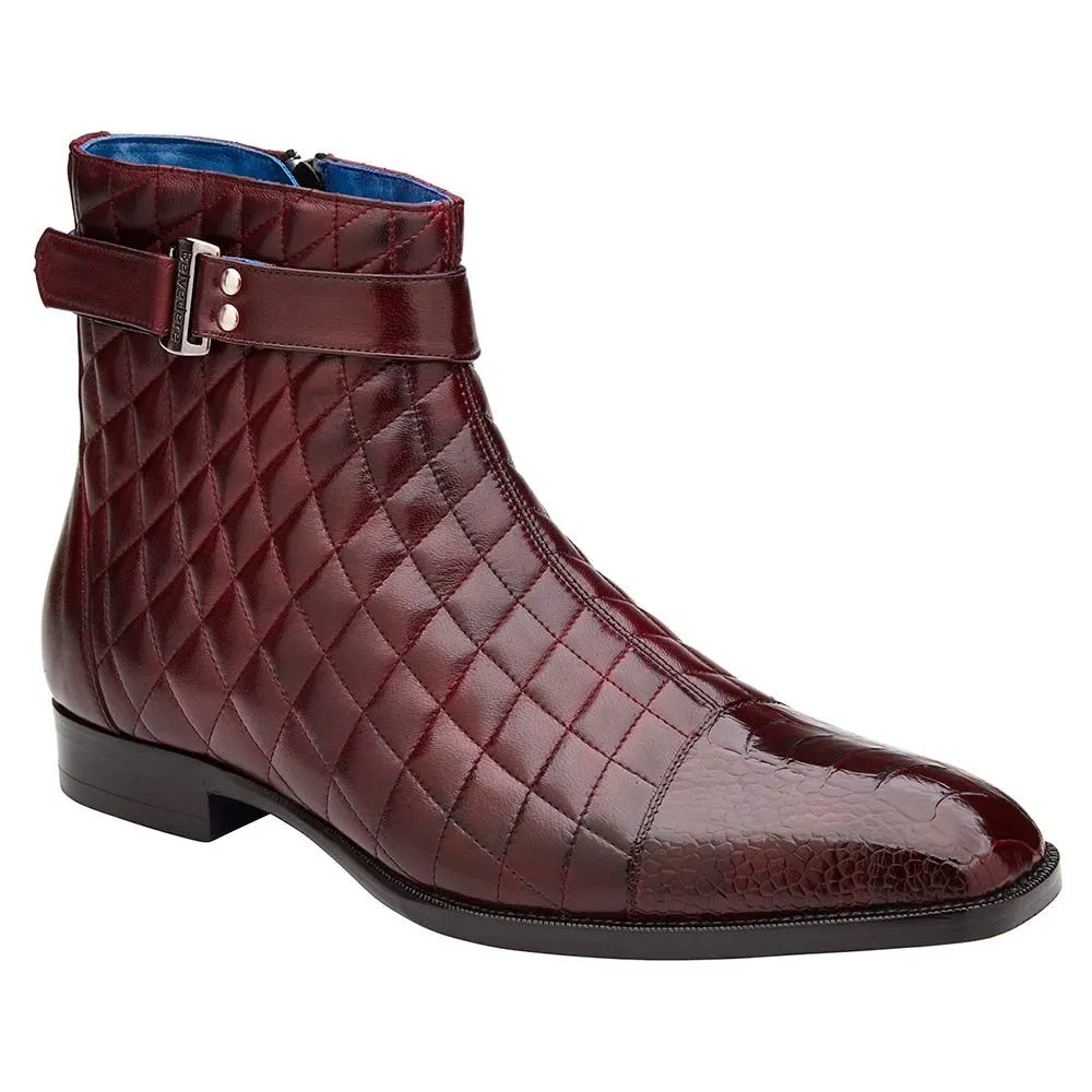 Belvedere Libero Antique Dark Burgundy Ostrich Leg & Quilted Leather Boots