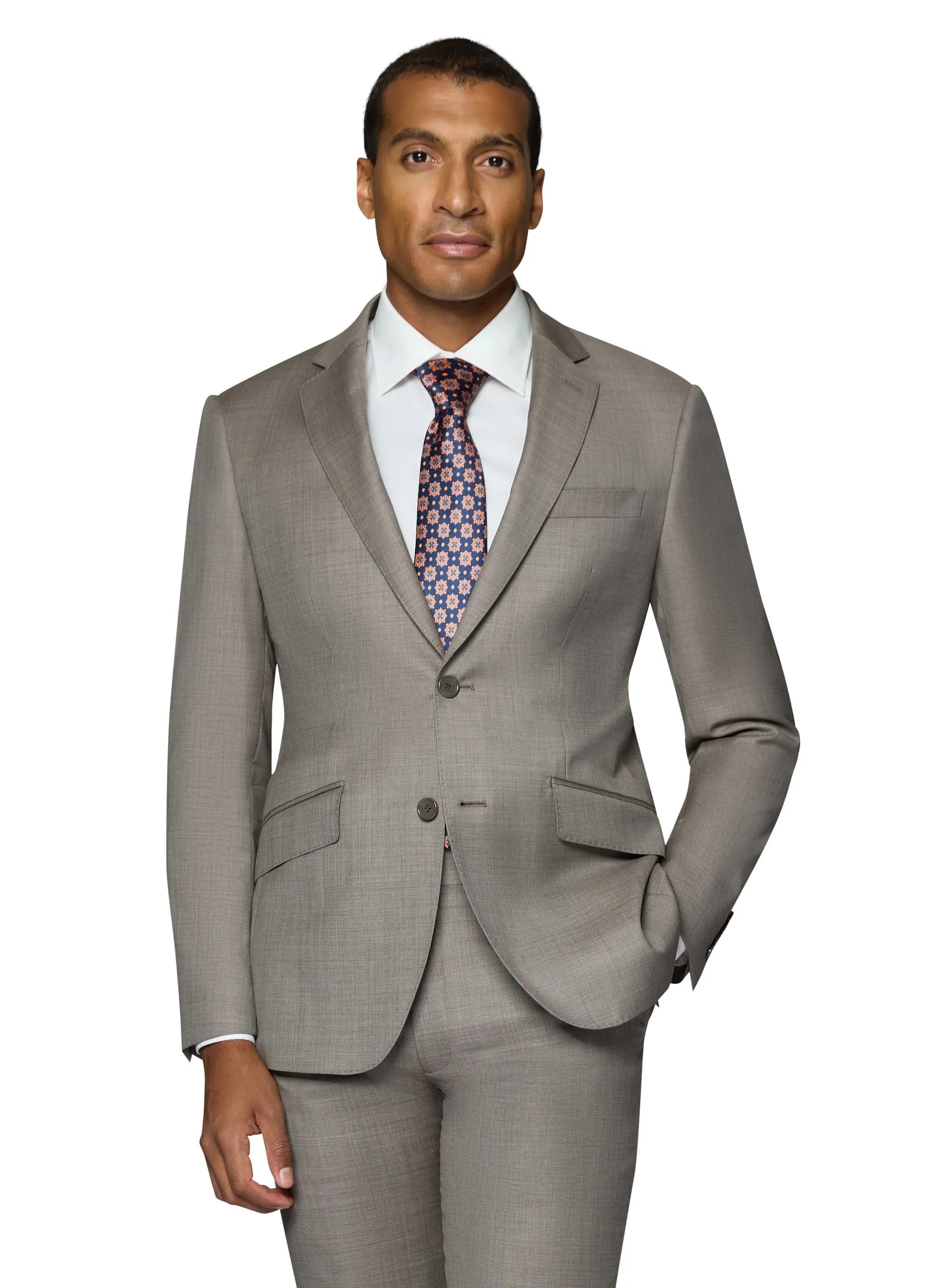 Berragamo Elegant 10015-210 Sharkskin Wool Suit - Tan