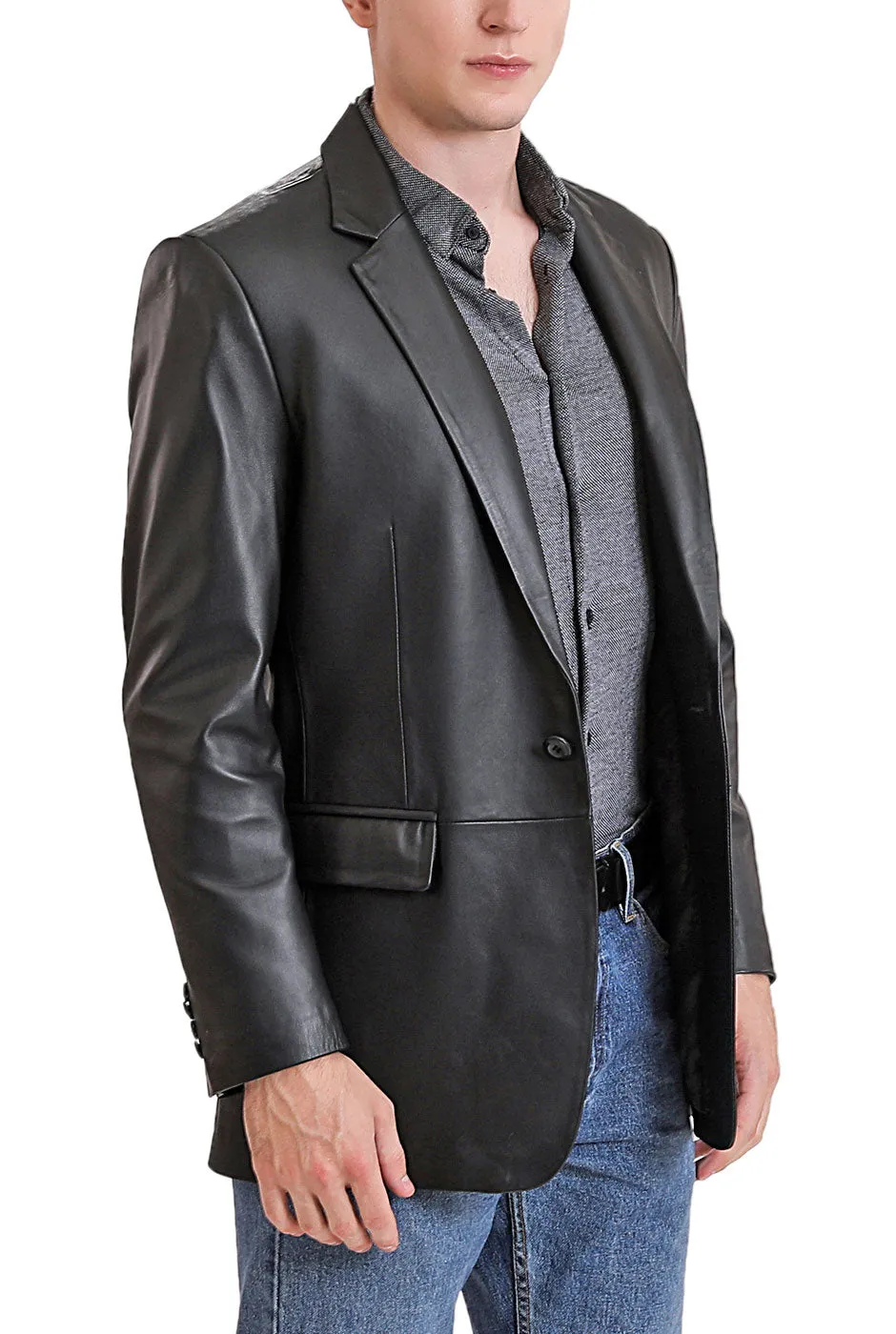 BGSD Men Nicholas One-Button Lambskin Leather Blazer