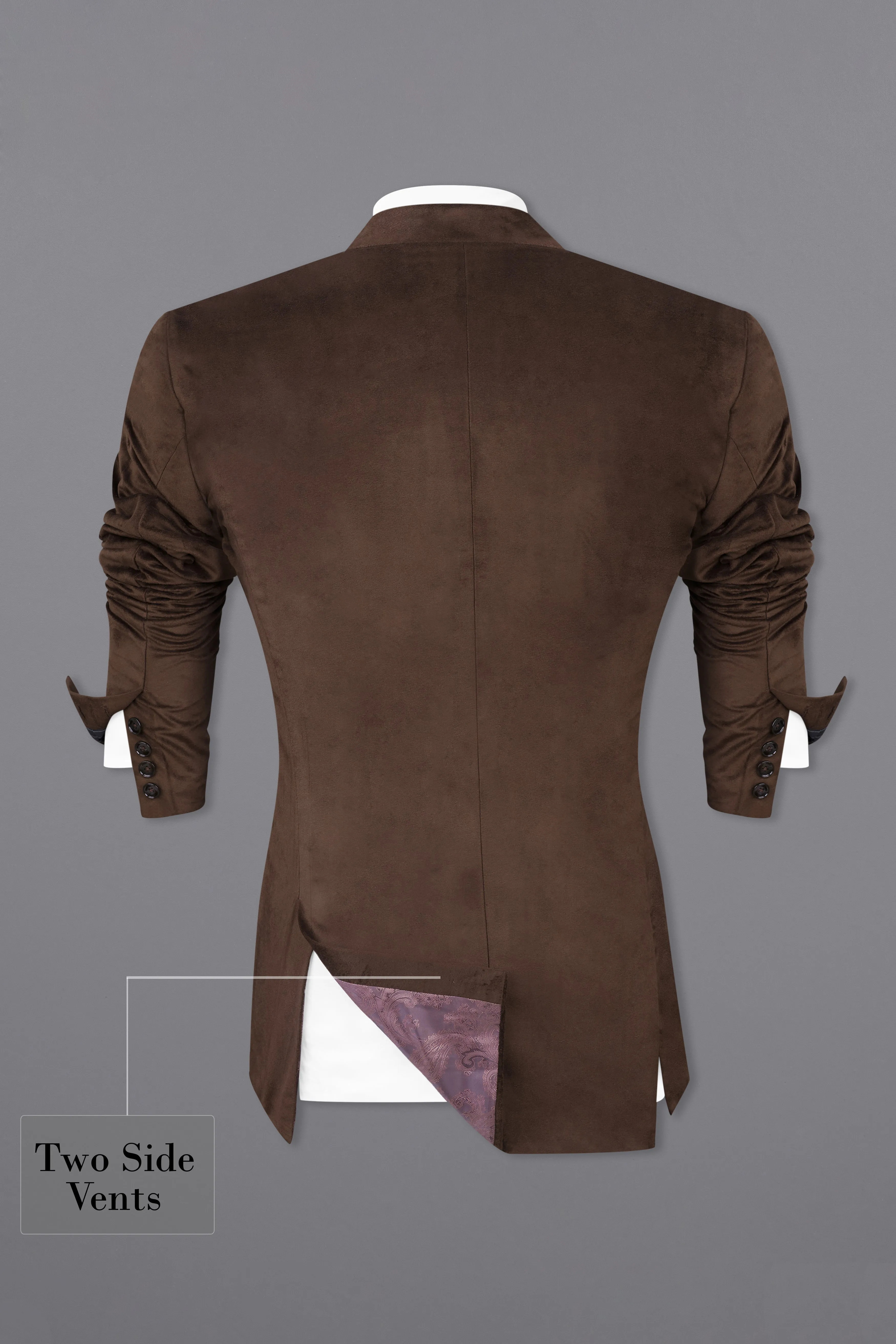 Bistre Brown Single Breasted Velvet Blazer