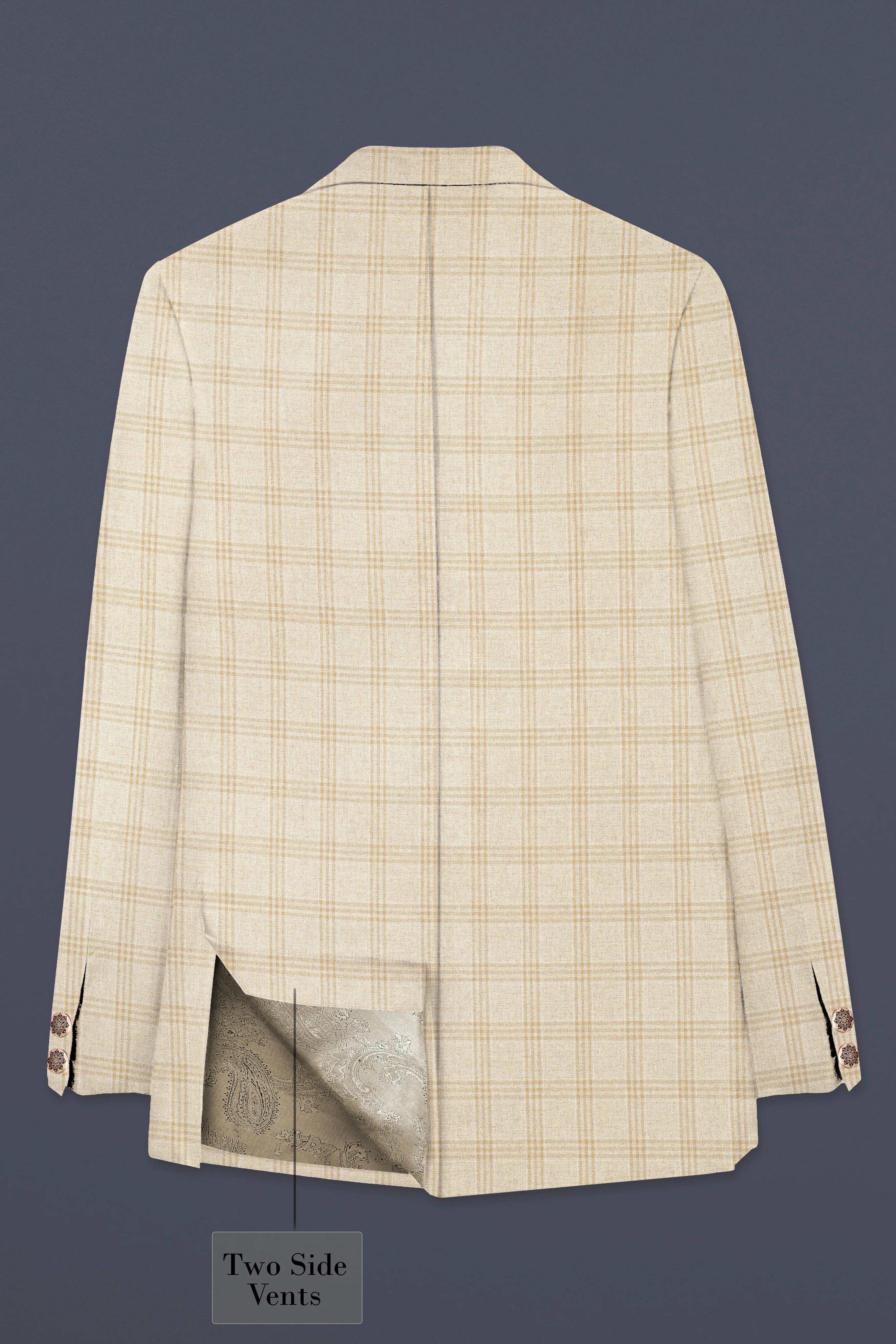 Bizarre Cream Windowpane Cross Placket Bandhgala Blazer