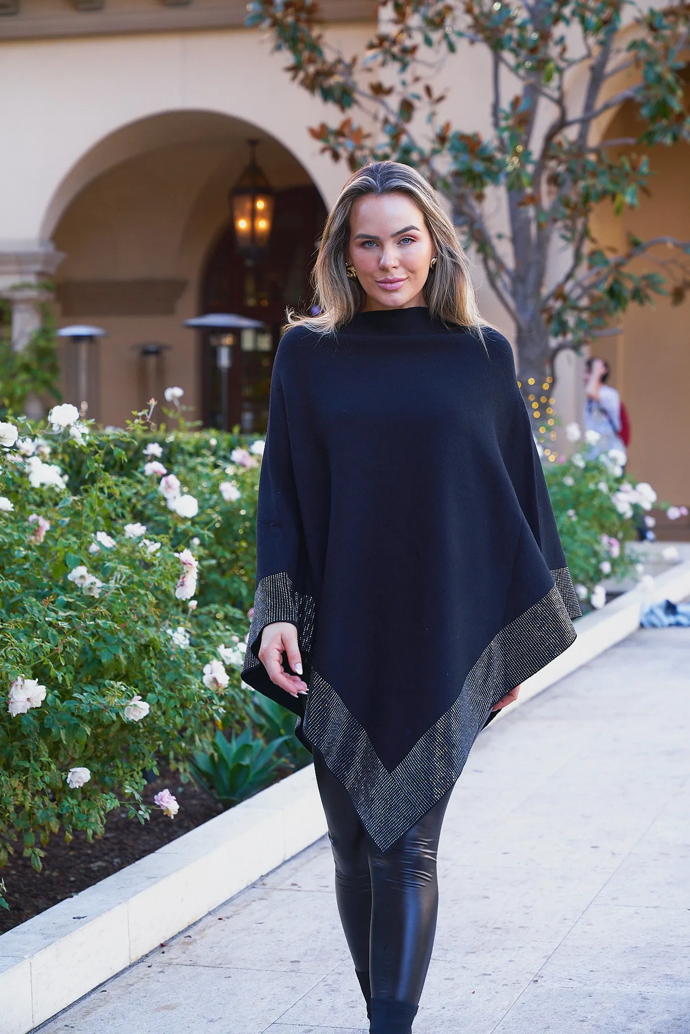 Black Rhinestone Poncho