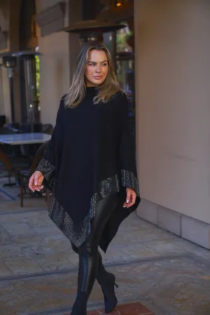 Black Rhinestone Poncho