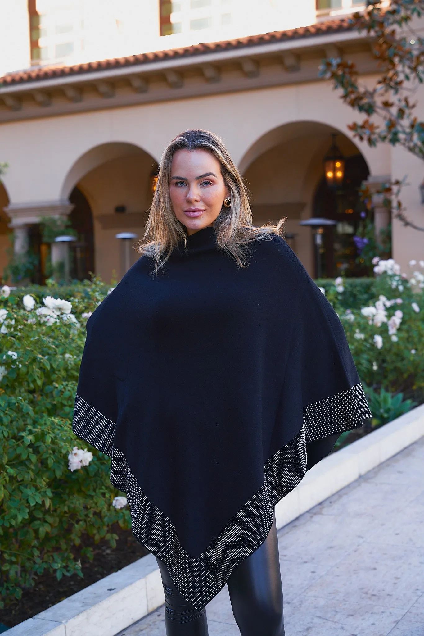 Black Rhinestone Poncho