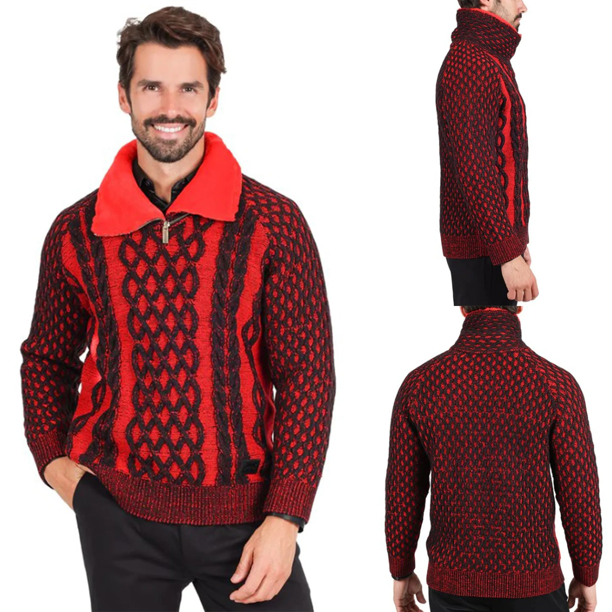 Black/Red Cowl Neck Men's Sweater