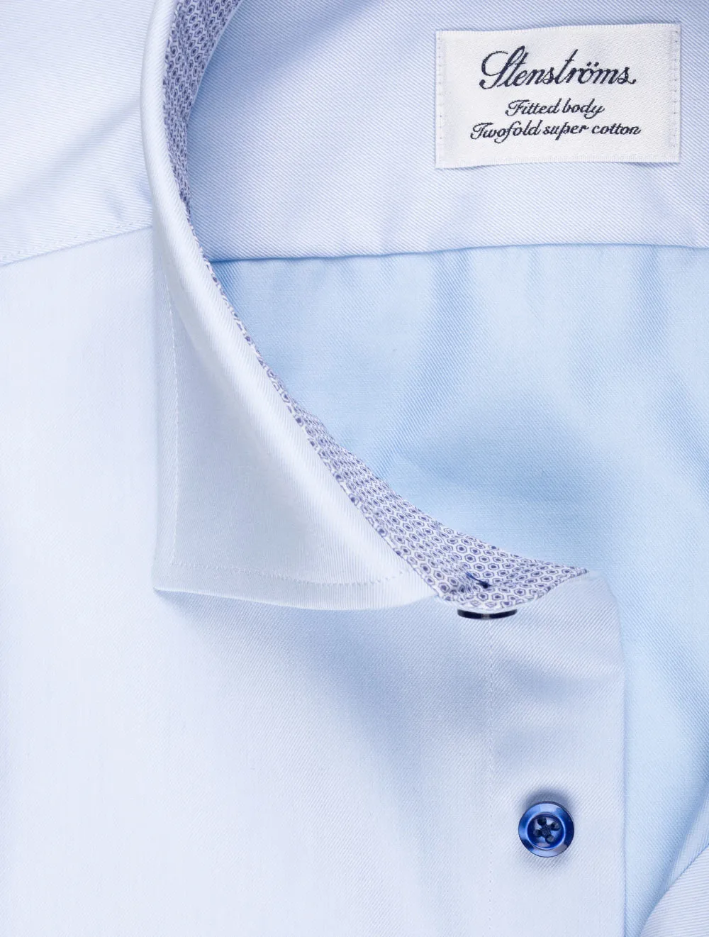 Blue Contrast Button With Inlay Fitted Body Shirt