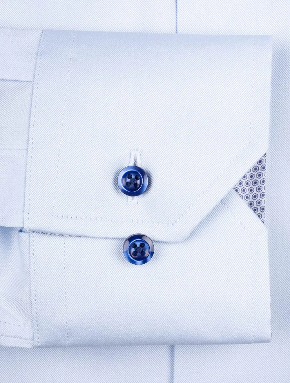 Blue Contrast Button With Inlay Fitted Body Shirt