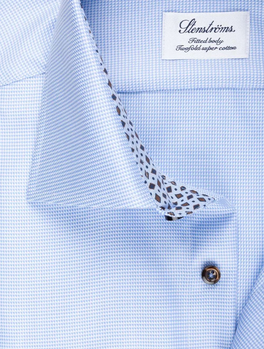 Blue Puppytooth With Inlay Fitted Body Shirt