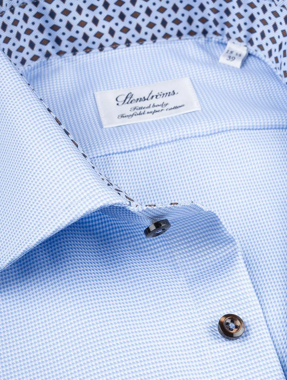 Blue Puppytooth With Inlay Fitted Body Shirt