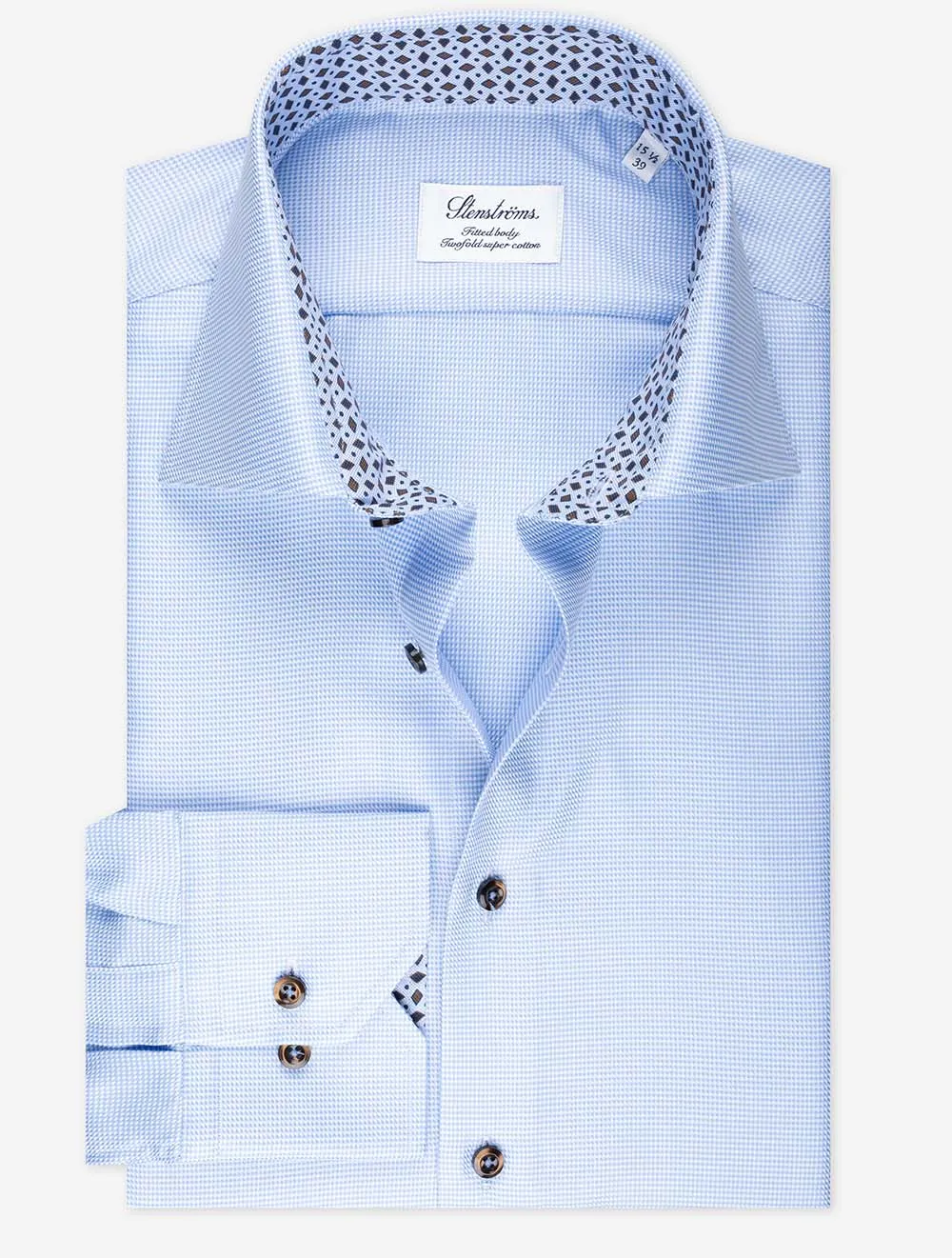 Blue Puppytooth With Inlay Fitted Body Shirt