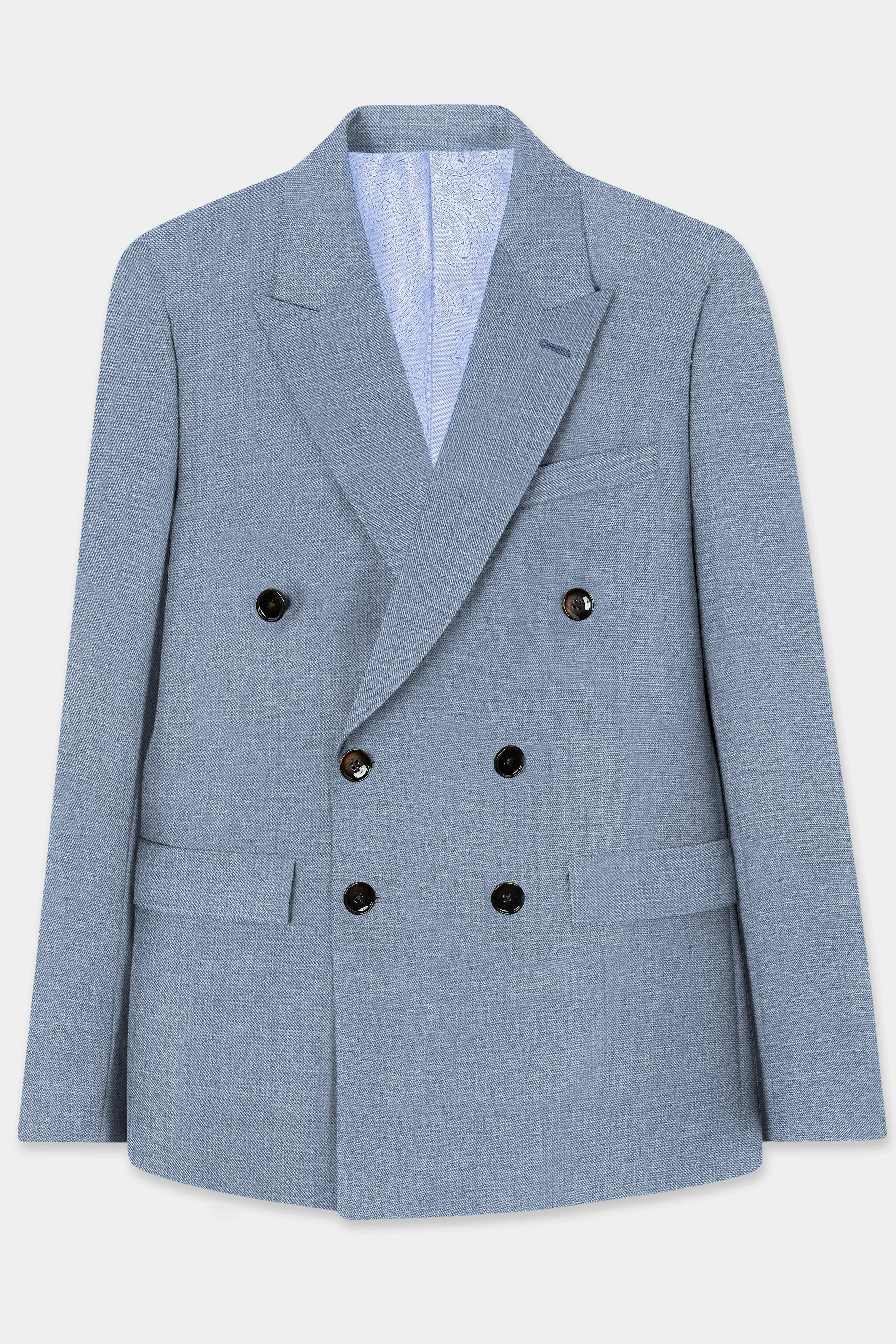 Bluish Wool Rich Double Breasted Blazer