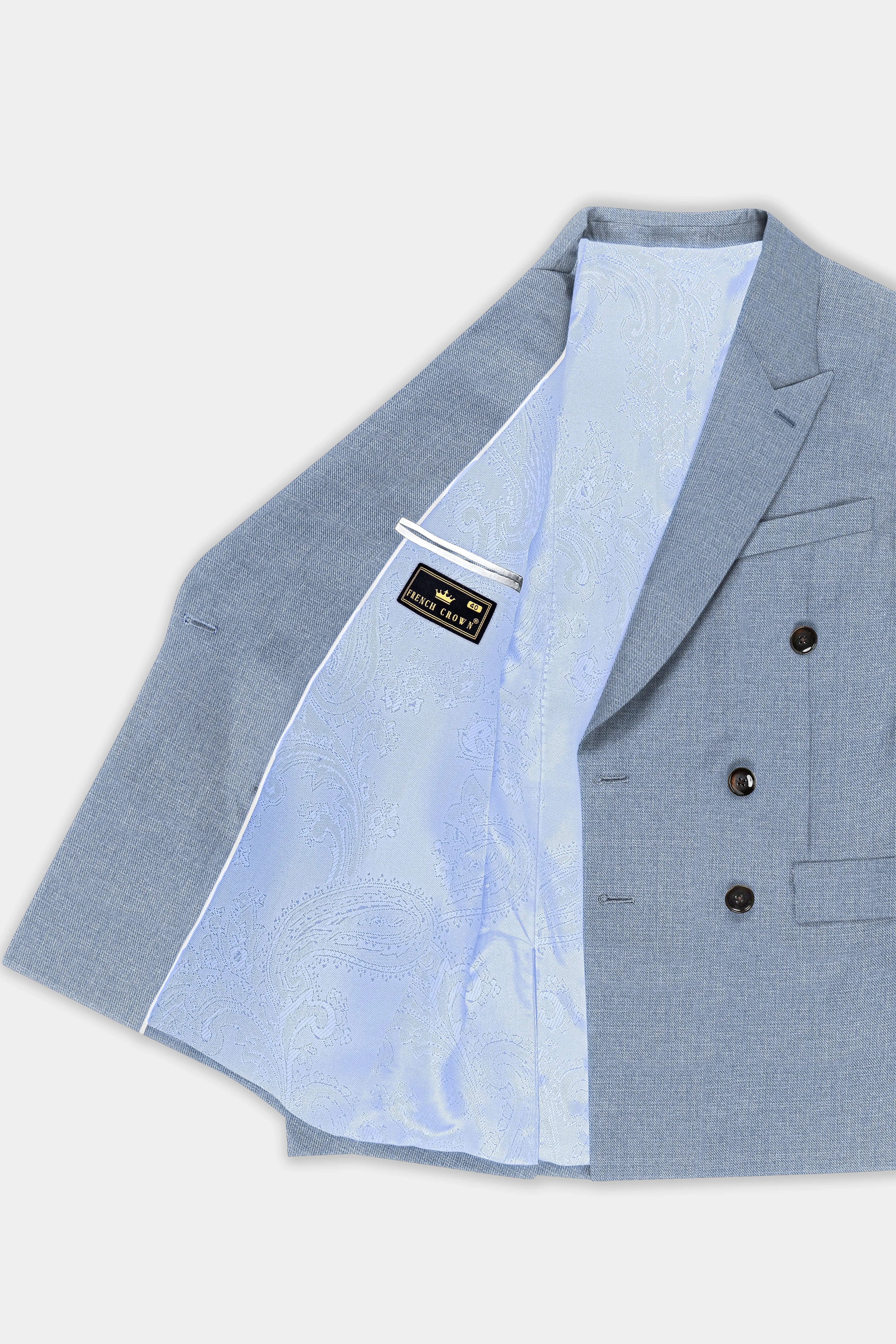 Bluish Wool Rich Double Breasted Blazer