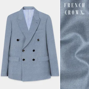 Bluish Wool Rich Double Breasted Blazer