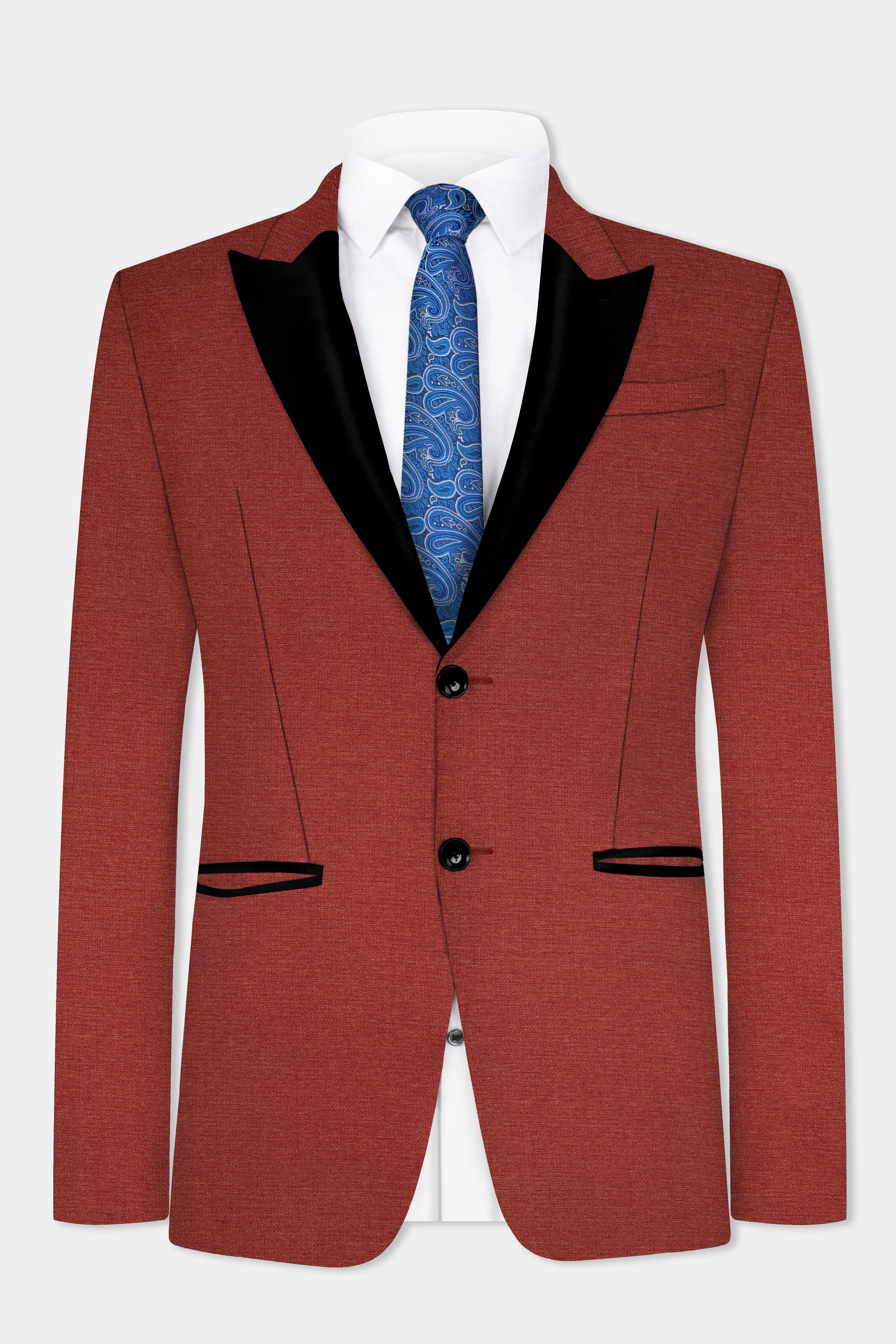 Brick Red Textured Peak Collar Tuxedo Blazer