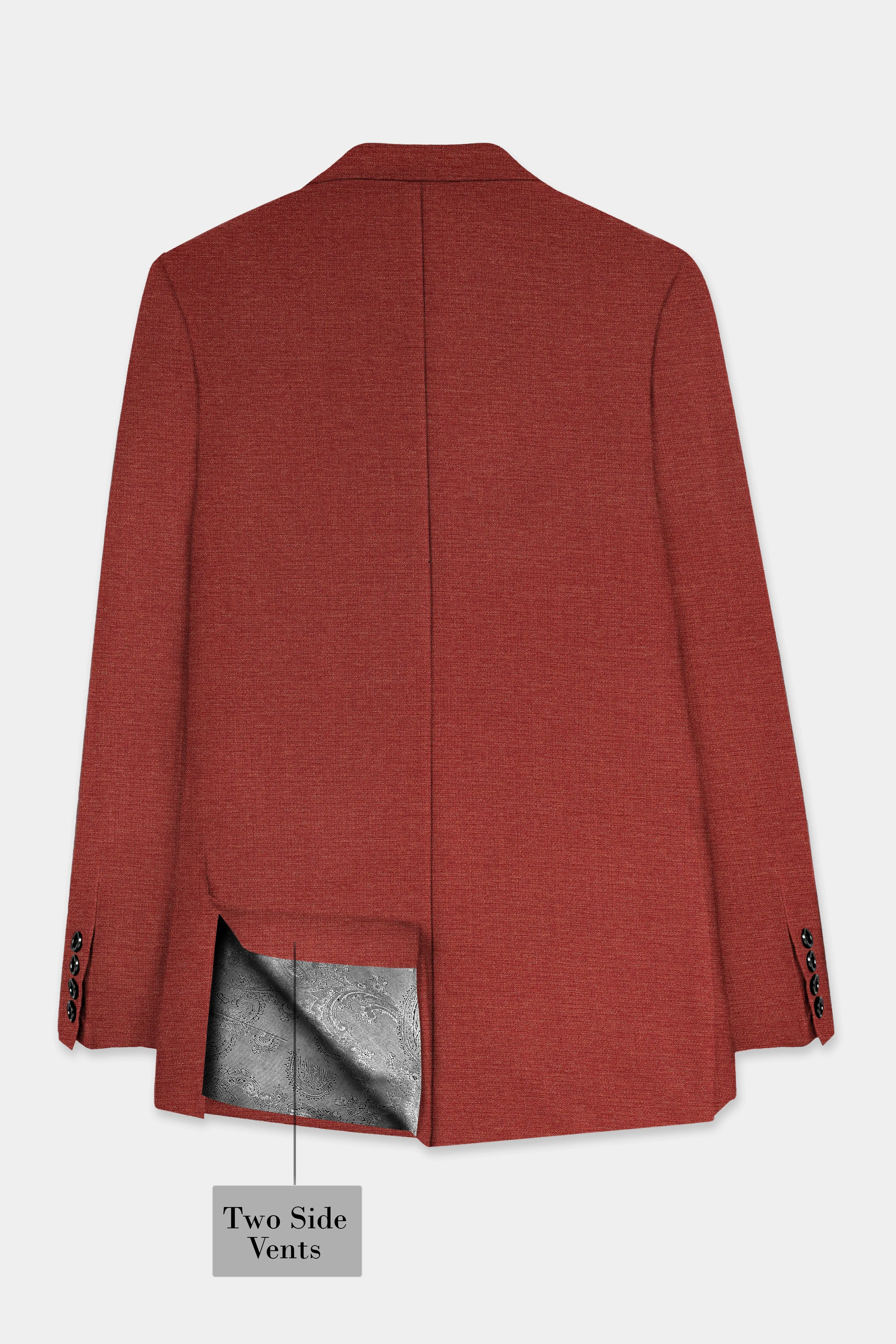 Brick Red Textured Peak Collar Tuxedo Blazer