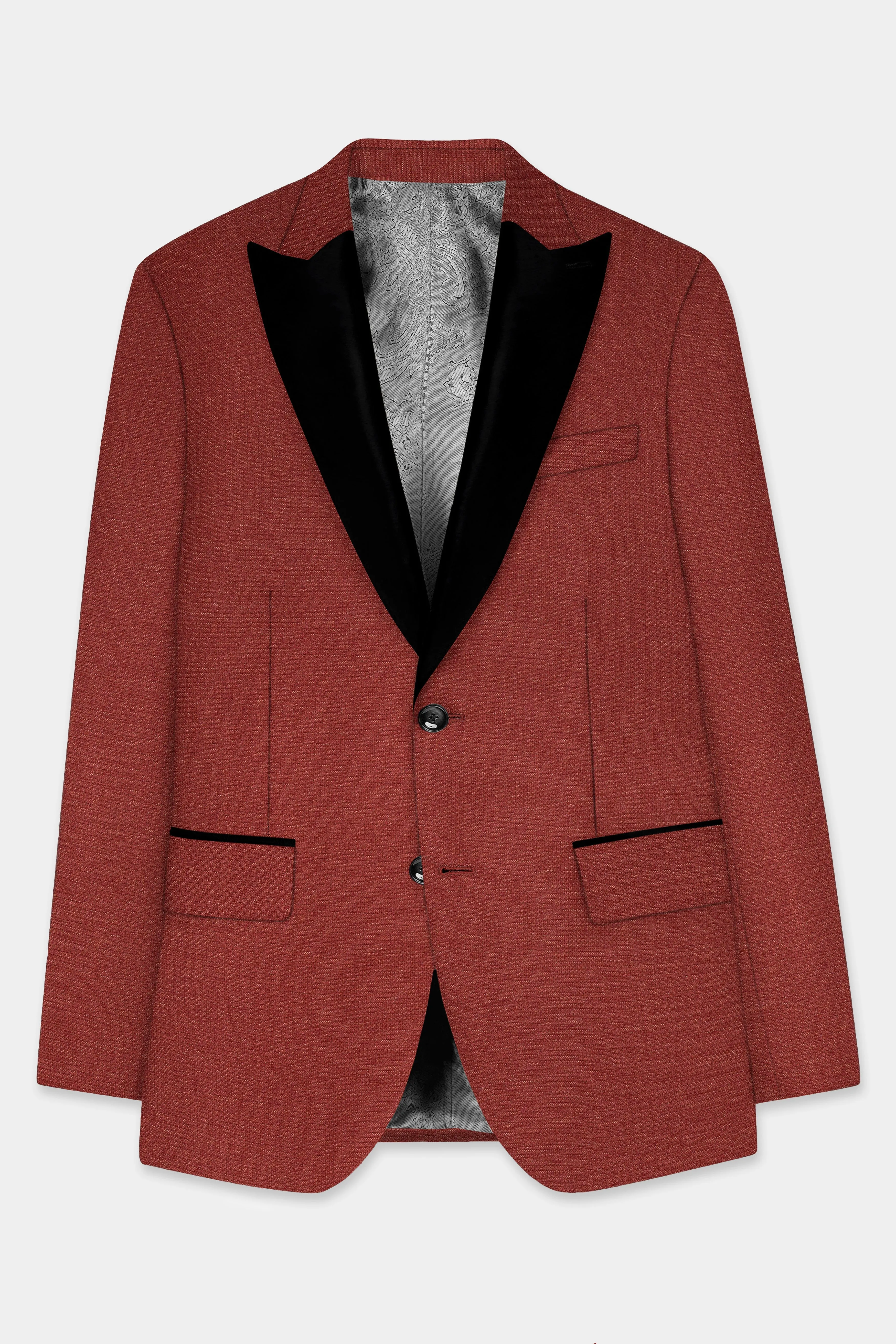 Brick Red Textured Peak Collar Tuxedo Blazer