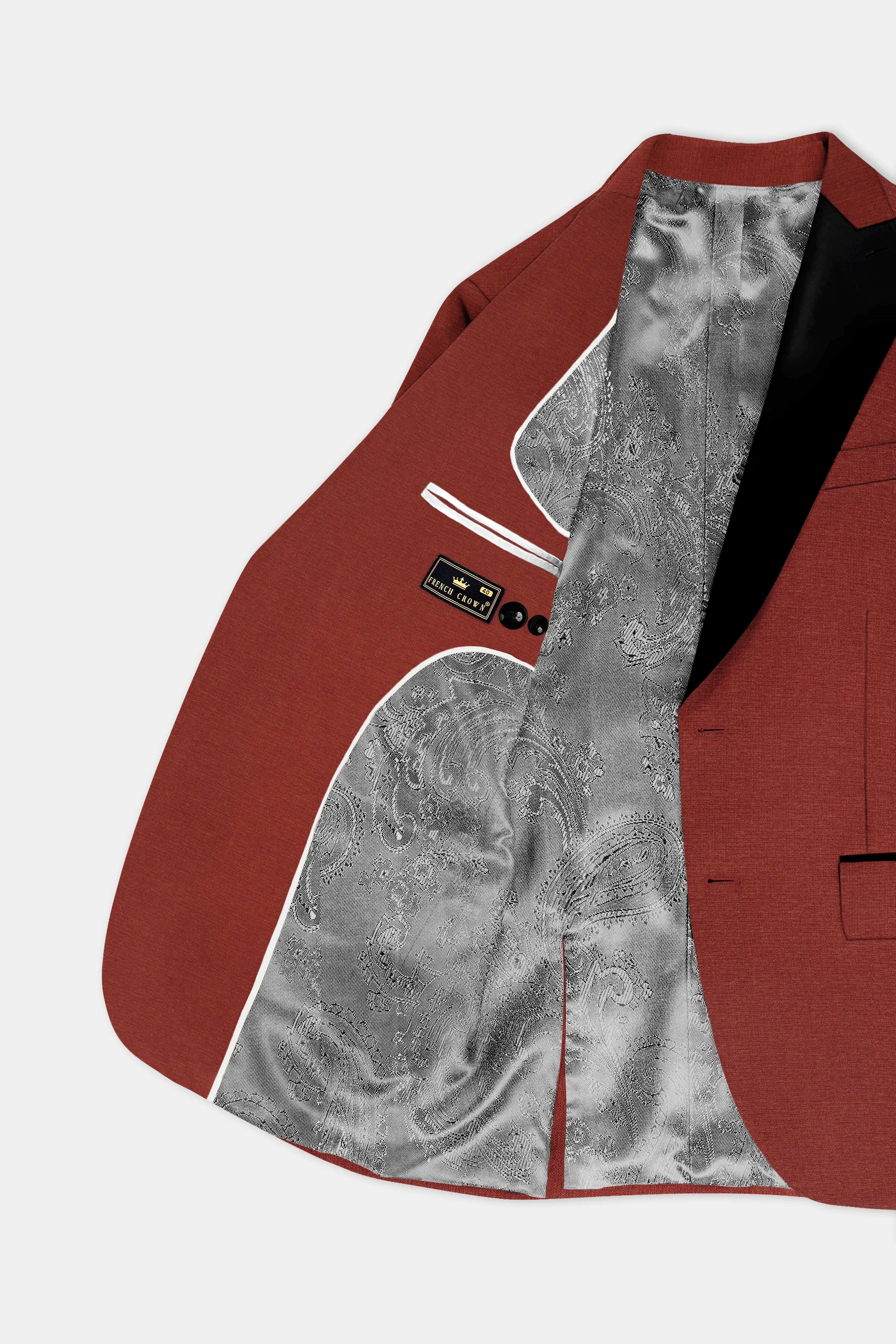 Brick Red Textured Peak Collar Tuxedo Blazer