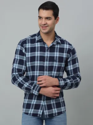 Cantabil Cotton Navy Blue Checkered Full Sleeve Regular Fit Casual Shirt for Men with Pocket