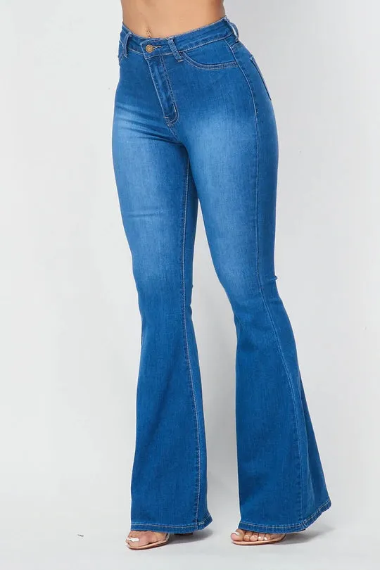 Classic Dark Denim High Waisted Bell Bottom Jeans