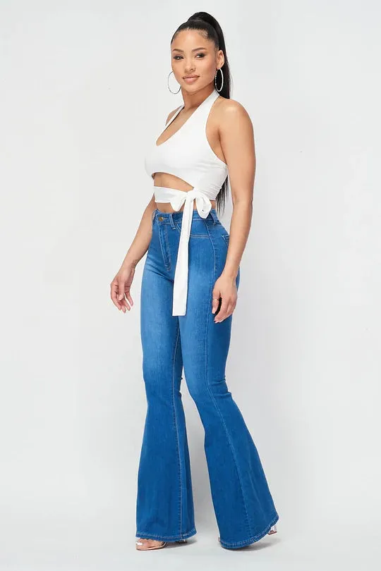 Classic Dark Denim High Waisted Bell Bottom Jeans