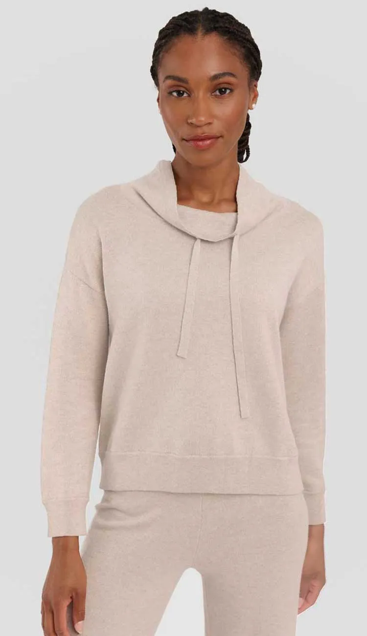 Cotton Cashmere Terry Stitch Cowl Neck Sweatshirt - White or Black