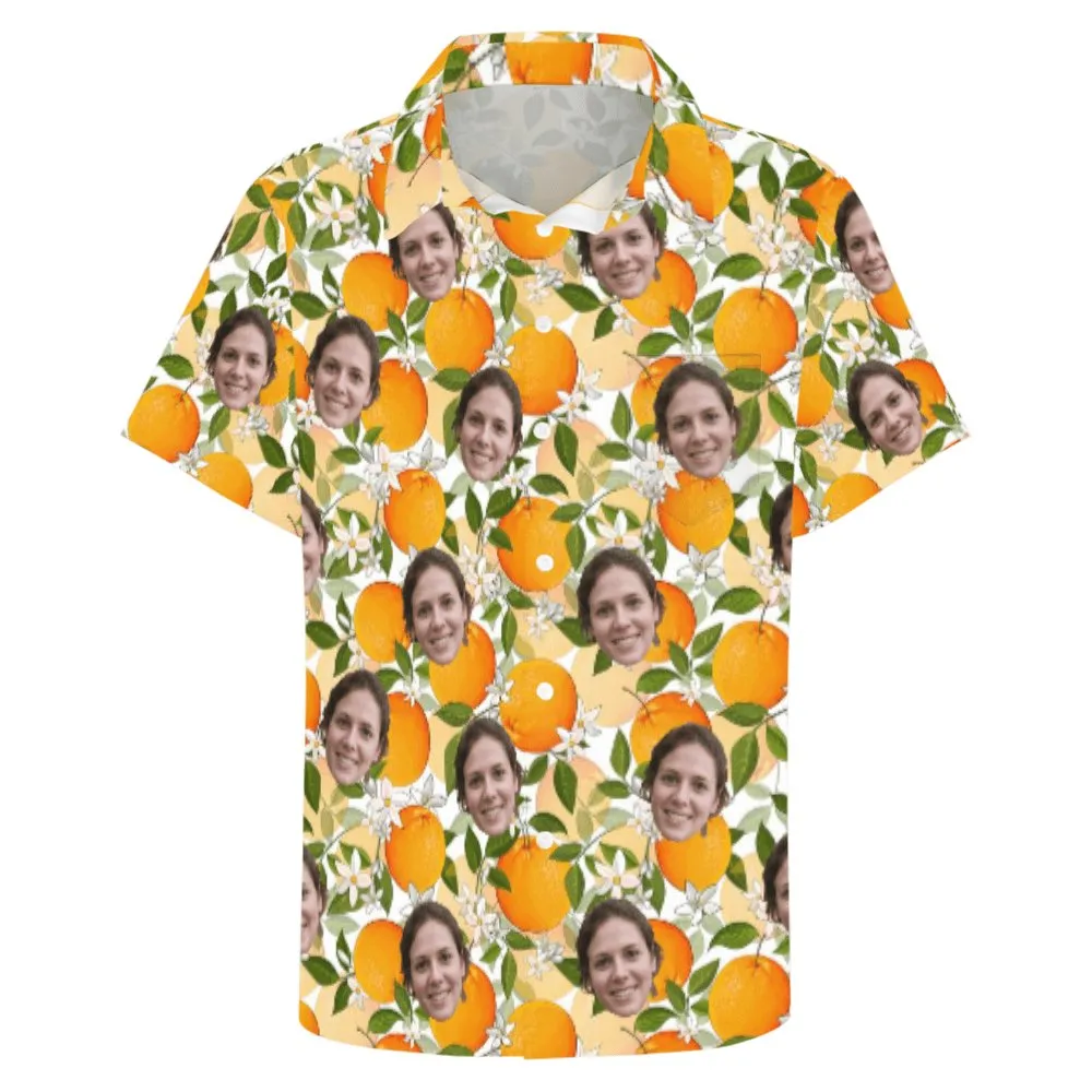 Couple Matching Shirt&Dress Custom Face Oranges Shirt Men Front Pocket Beach Shortsleeve Pocket Hawaiian Shirt Boyfriend Gift For Him