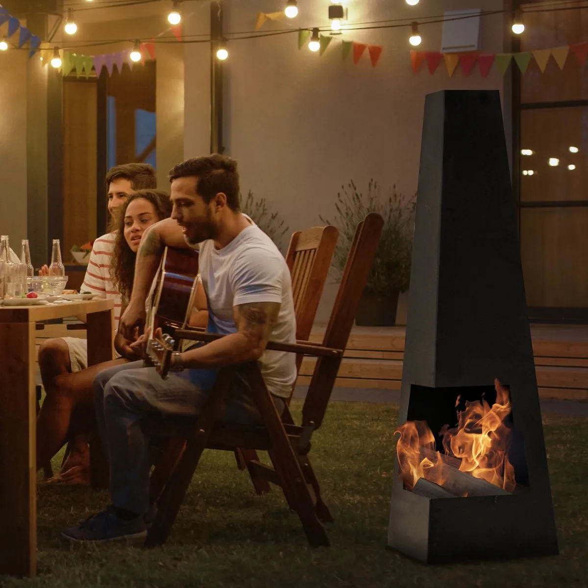 Dellonda DG105 Black Steel Chiminea for Outdoor Use