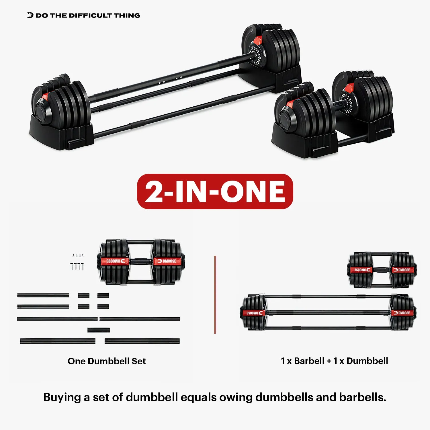 DMoose 90 lb Adjustable Dumbbell & Barbell Set