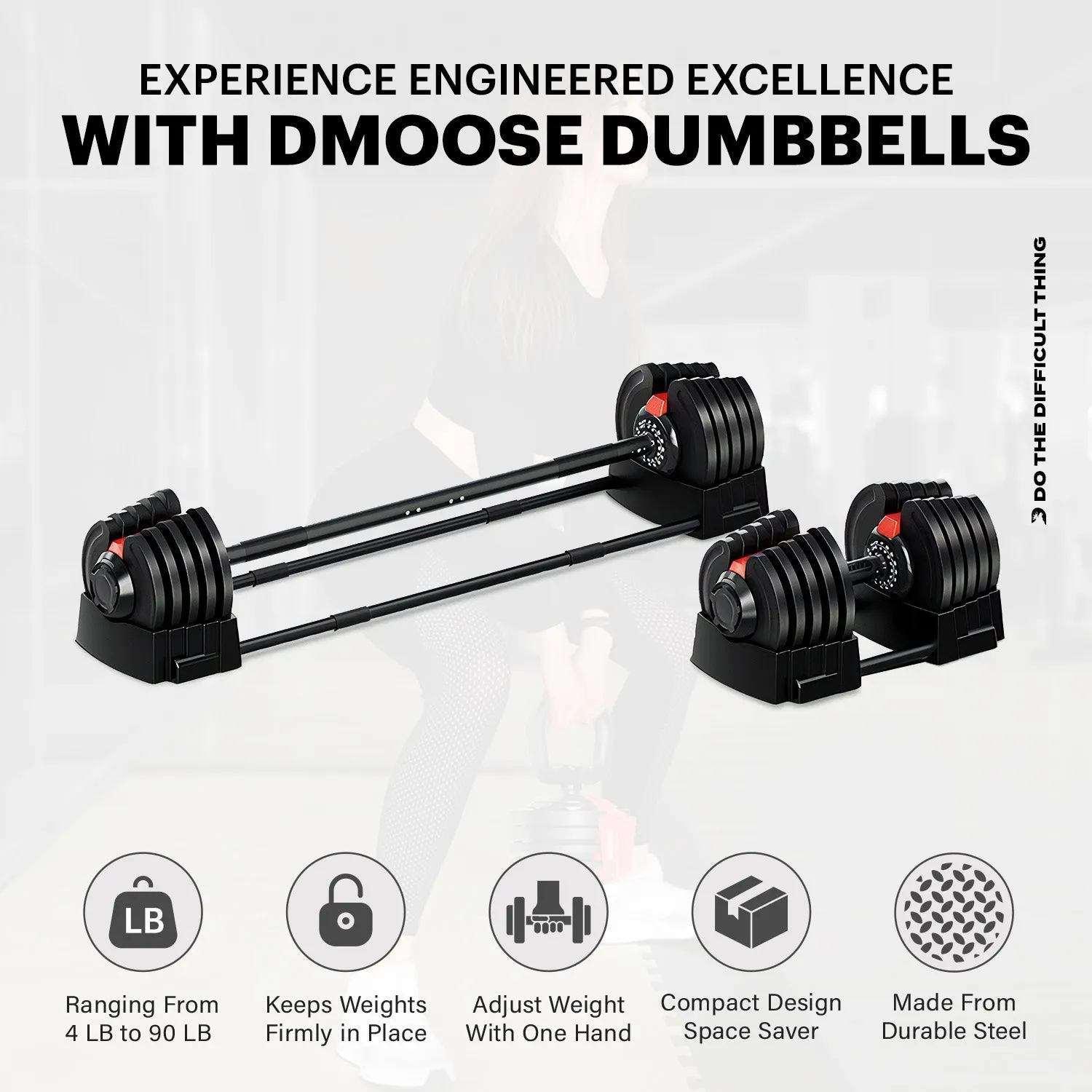 DMoose 90 lb Adjustable Dumbbell & Barbell Set