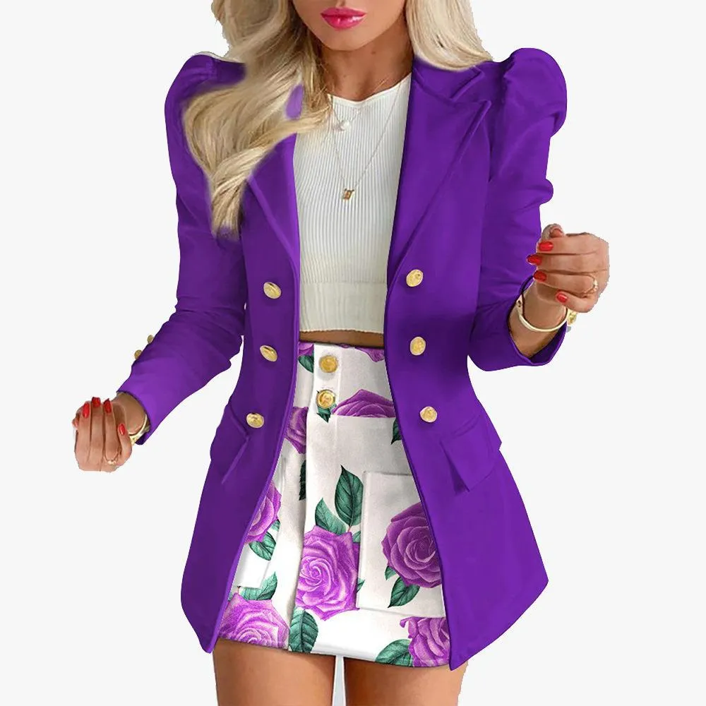 Floral Business Pocketed Blazers Suits