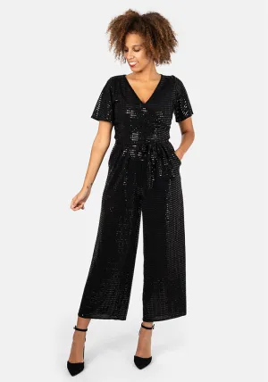 Gloria Black Sequin Culotte Leg Jumpsuit