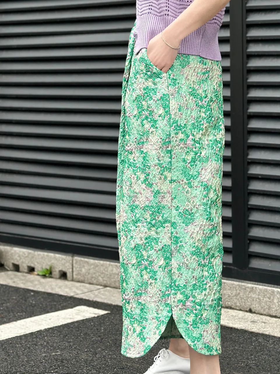 Green Floral Slit Detail pleated Front Culottes