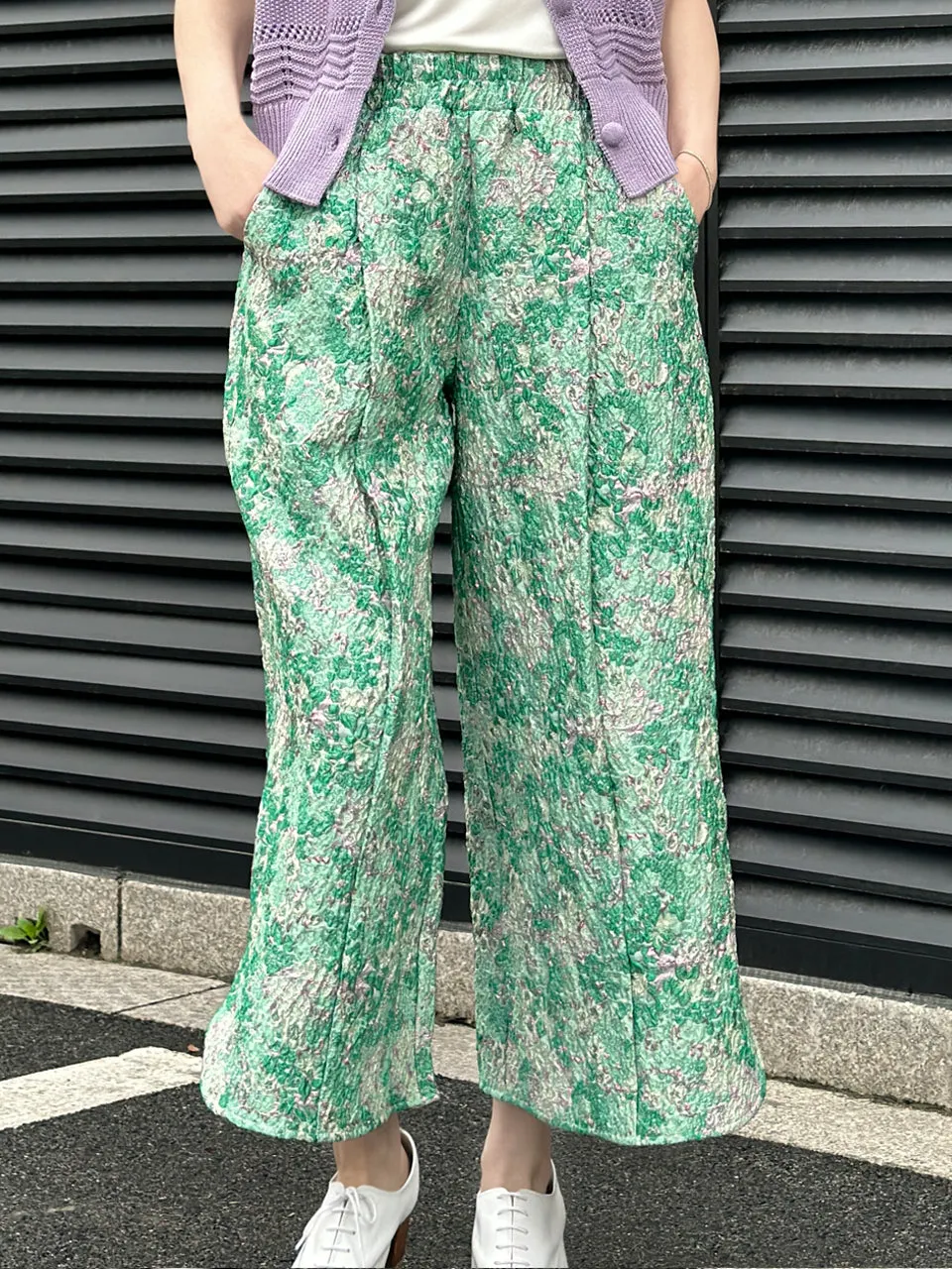 Green Floral Slit Detail pleated Front Culottes