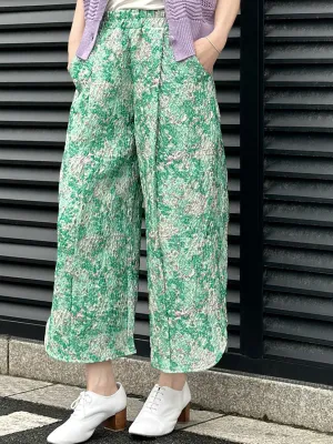 Green Floral Slit Detail pleated Front Culottes