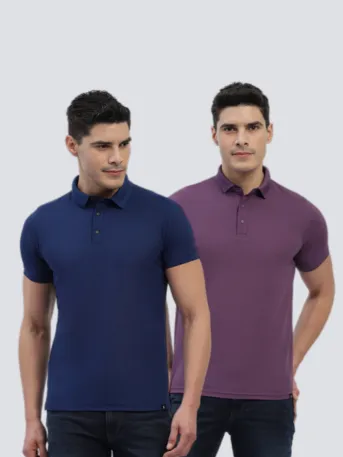 Hummel Swift Sports Polo Collar Tshirt Pack Of 2(Blue/Lavender)