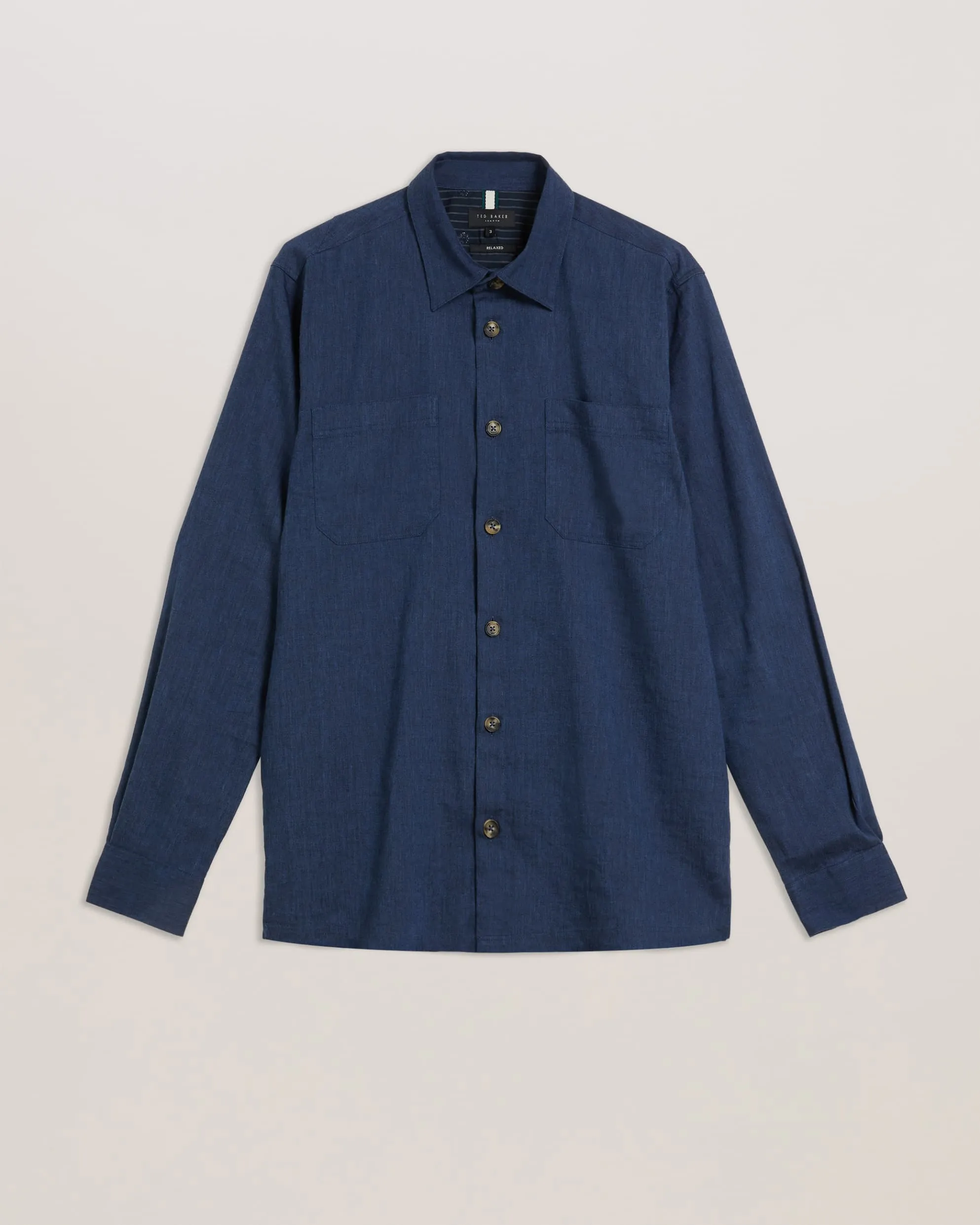 Iio Relaxed Fit Linen Blend Shirt Dk-Blue